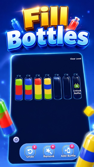 Gameplay screenshot — pouring water between bottles