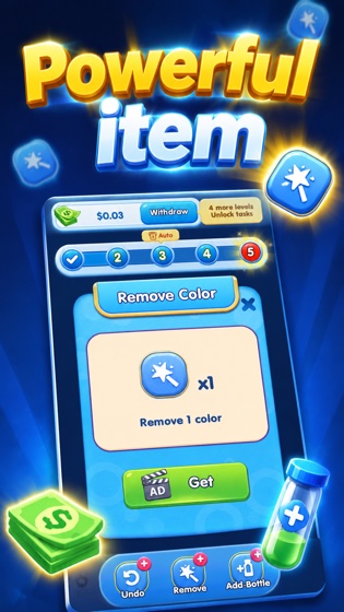 Gameplay screenshot — completed sorted bottles